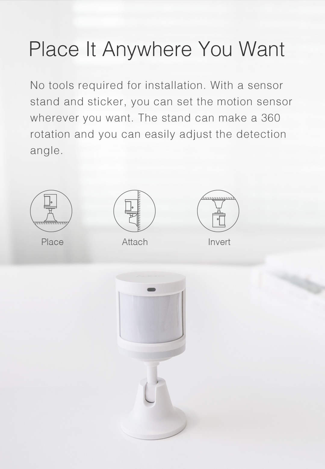 Indoor smart motion sensor with stand and sticker that you can put it anywhere