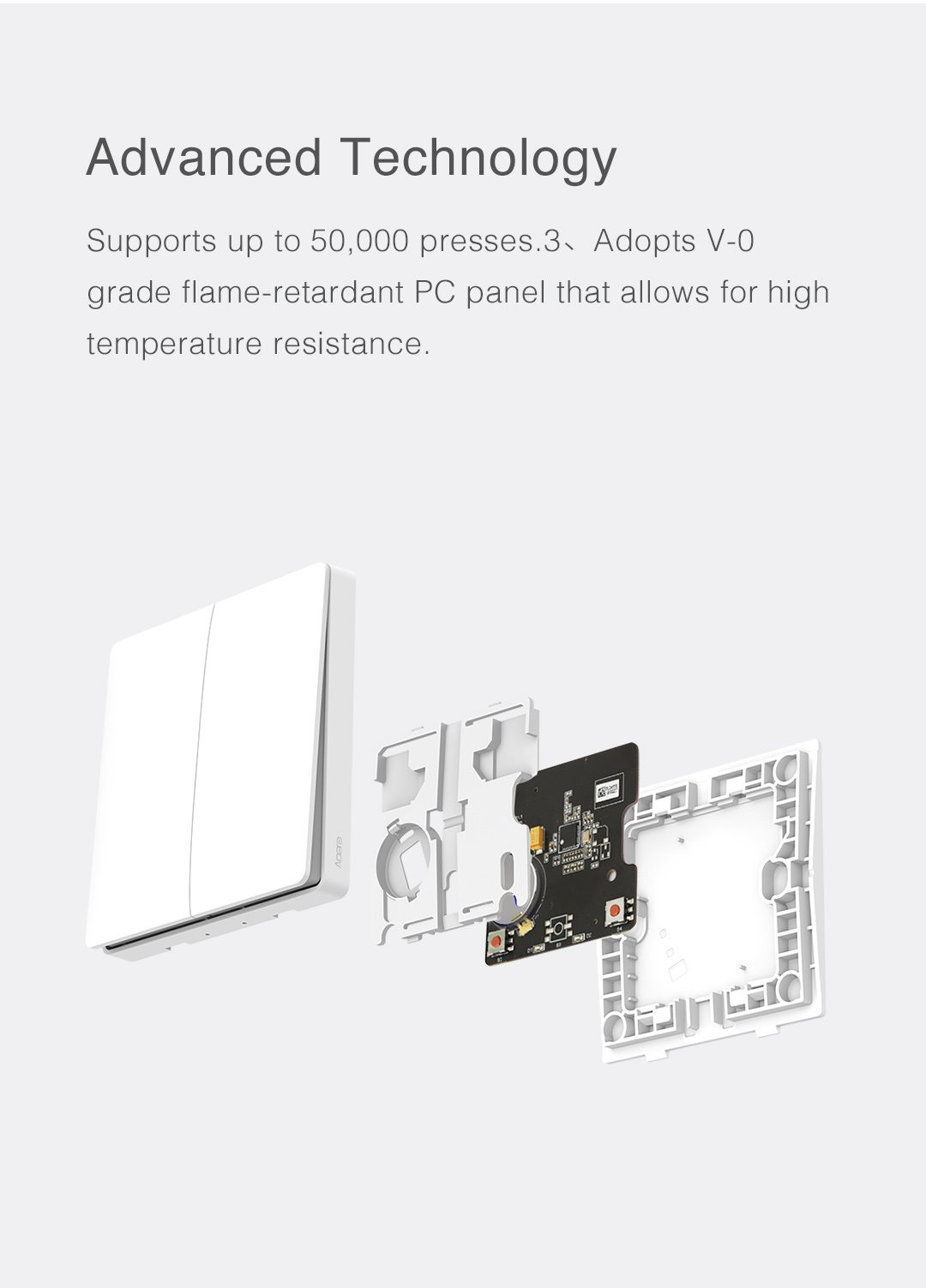 Aqara wireless light switch supports up to 50,000 presses and allows for high temperature resistance