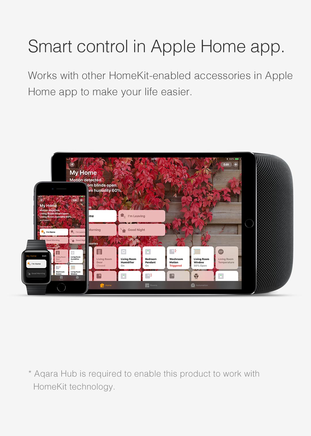 Aqara motion sensor works with other HomeKit-enabled accessories in Apple Home app